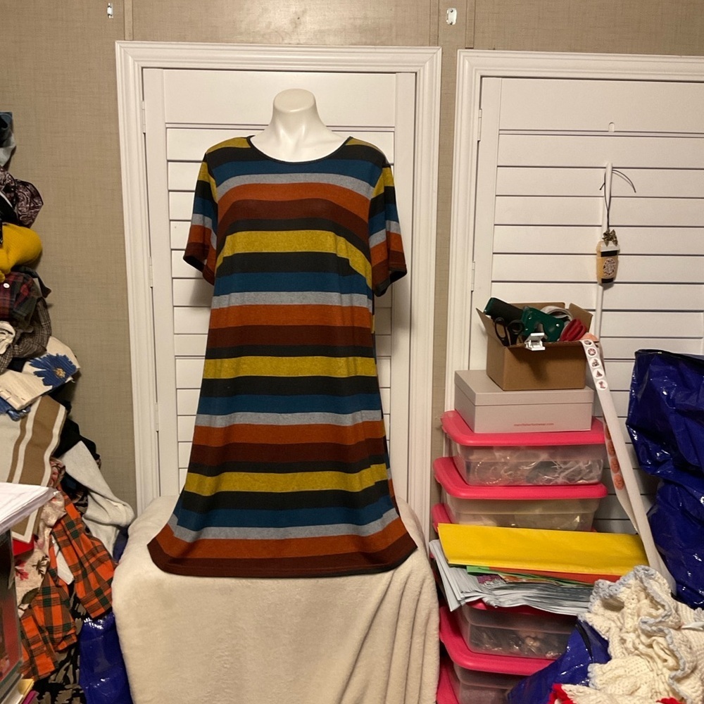SHEIN Multicolor Striped Midi Dress - Teal, Mustard, Rust, Blue